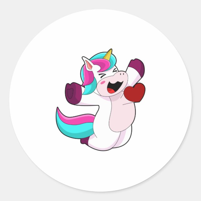 Pegatina Redonda Unicornio con corazón (Anverso)