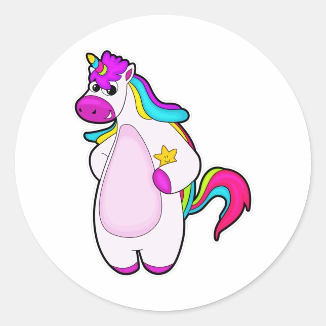 Pegatina Redonda Unicornio con estrella (Anverso)
