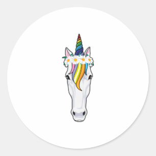 Pegatina Redonda Unicornio con flores