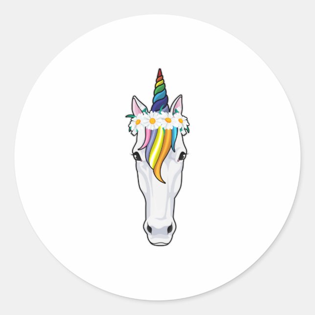 Pegatina Redonda Unicornio con flores (Anverso)