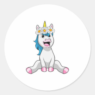 Pegatina Redonda Unicornio con flores