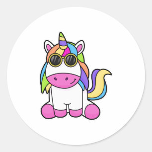 Pegatina Redonda Unicornio con gafas de sol