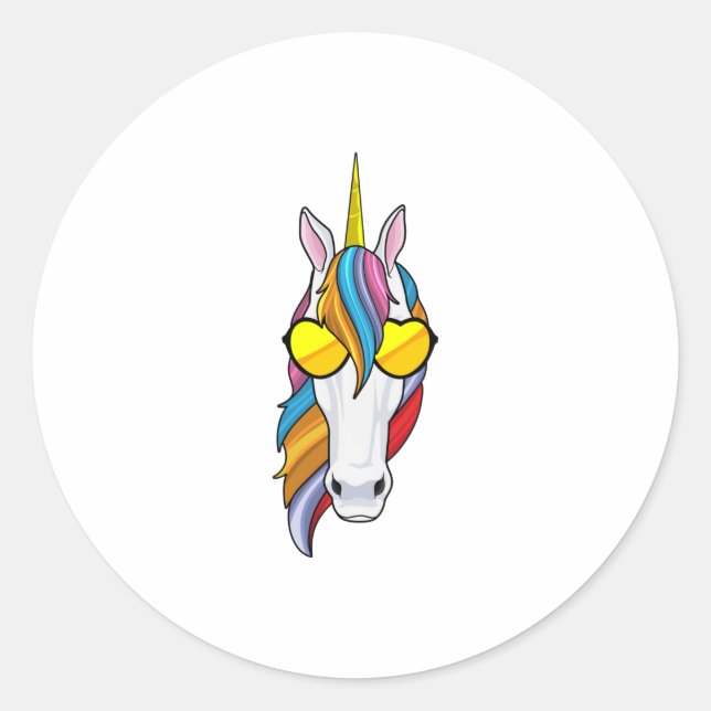 Pegatina Redonda Unicornio con gafas de sol (Anverso)