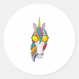 Pegatina Redonda Unicornio con gafas de sol