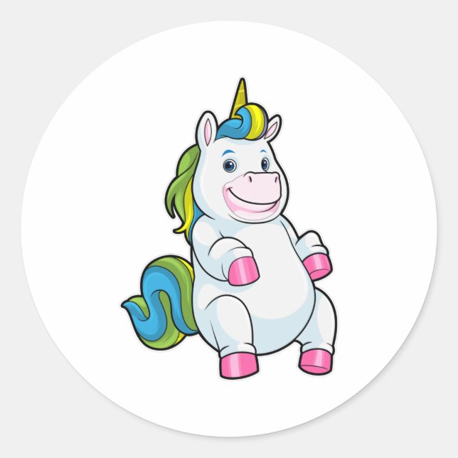 Pegatina Redonda Unicornio con gran Belly (Anverso)