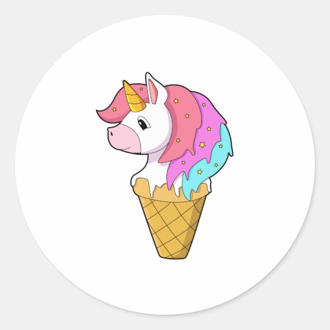 Pegatina Redonda Unicornio con helado (Anverso)