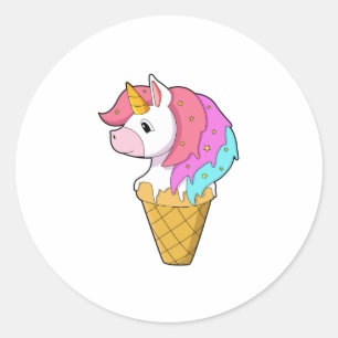 Pegatina Redonda Unicornio con helado