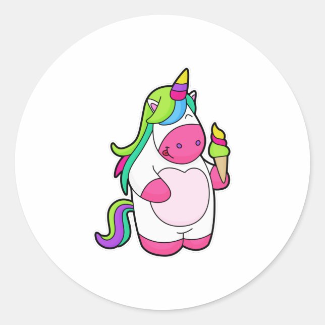 Pegatina Redonda Unicornio con helado de Waffle (Anverso)