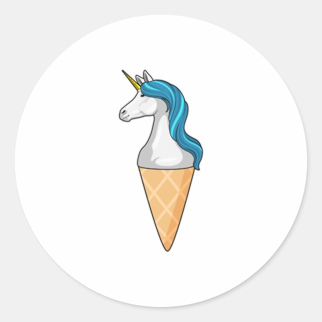 Pegatina Redonda Unicornio con helado Waffle (Anverso)