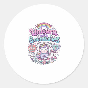 Pegatina Redonda Unicornio con límites encantador gráfico de ropa_1