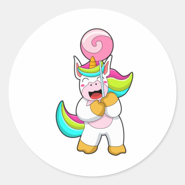 Pegatina Redonda Unicornio con Lollipop (Anverso)