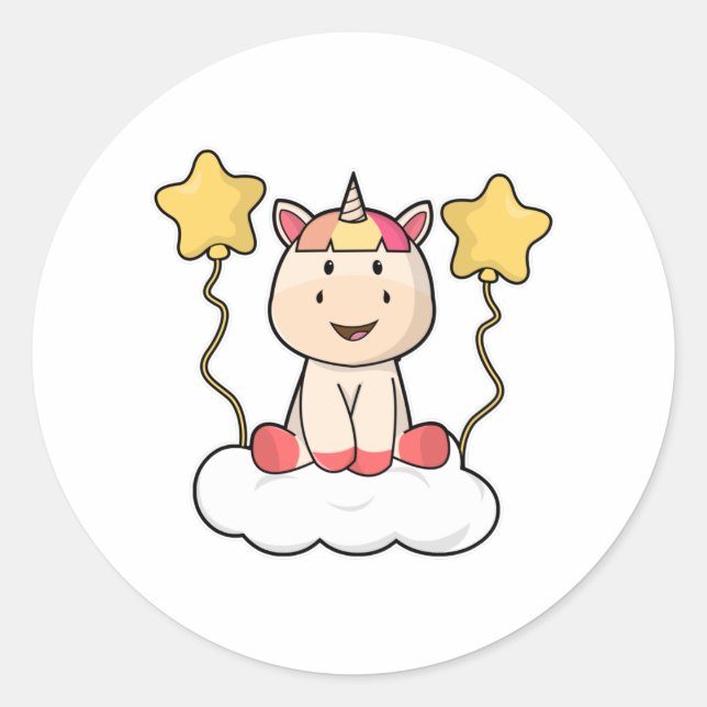 Pegatina Redonda Unicornio con Nube y Estrellas (Anverso)
