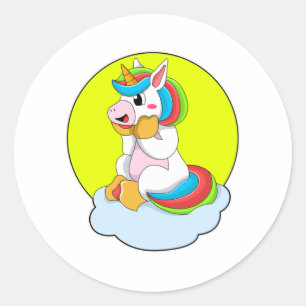 Pegatina Redonda Unicornio con nube y sol