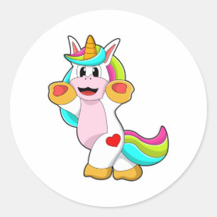 Pegatina Redonda Unicornio con tatuaje cardíaco