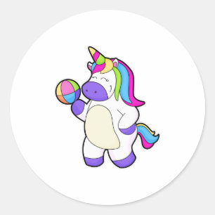 Pegatina Redonda Unicornio con voleibol