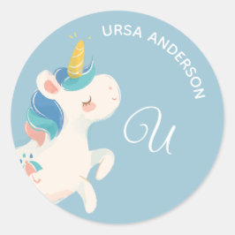 Pegatina Redonda Unicornio ・ Cuidado de guardería de monograma alpi