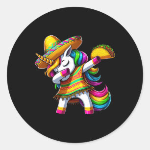 Pegatina Redonda Unicornio Dabbing Cinco De Mayo Fiesta Mexicana