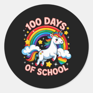 Pegatina Redonda Unicornio de 100 días de escuela niñas profesora 1