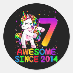 Pegatina Redonda Unicornio de 7 años de edad