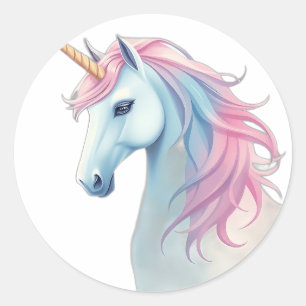 Pegatina Redonda Unicornio de acuarela mística
