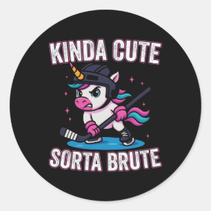 Pegatina Redonda Unicornio de chica de hockey sobre hielo algo brut