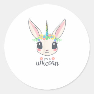 Pegatina Redonda unicornio de conejo lindo y divertido