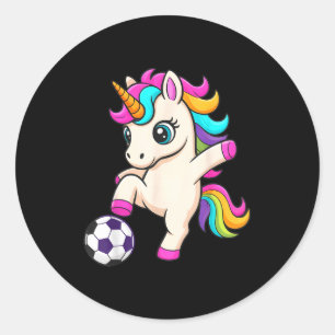 Pegatina Redonda Unicornio de fútbol divertido solo chica que ama g