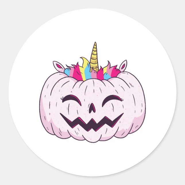 Pegatina Redonda unicornio de Halloween (Anverso)