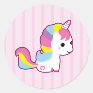 Pegatina Redonda Unicornio de Kawaii