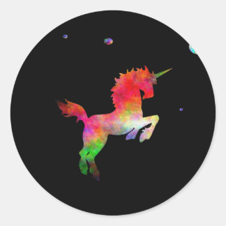 Pegatina Redonda Unicornio de varios matices de espacio profundo