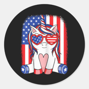 Pegatina Redonda Unicornio del 4 de julio bandera americana patriót