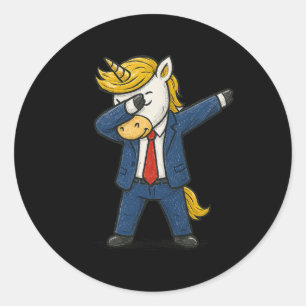 Pegatina Redonda Unicornio Divertido Haciendo Dab Trump Patriótico 