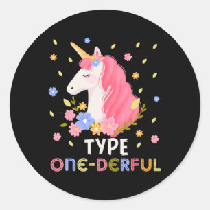 Pegatina Redonda Unicornio Divertido Tipo Uno Diabetes Tipo 1 Diabé