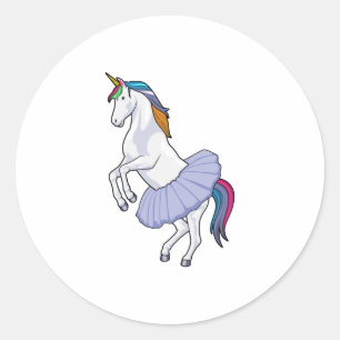 Pegatina Redonda Unicornio en ballet con falda