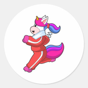 Pegatina Redonda Unicornio en ejecución