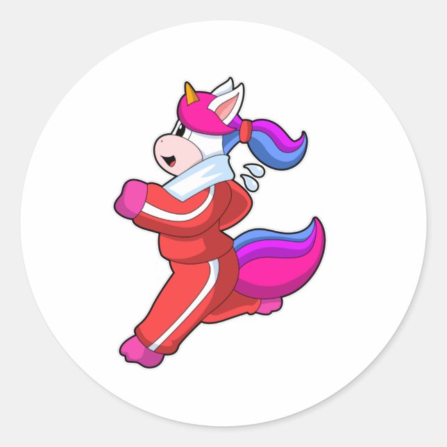 Pegatina Redonda Unicornio en ejecución (Anverso)