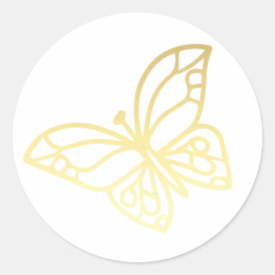 Pegatina Redonda Unicornio en el jardín Mariposa 1 Oro
