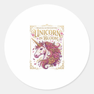 Pegatina Redonda Unicornio en Flor Diseño Elegante de Zazzle_1