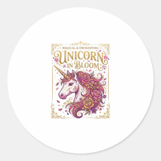Pegatina Redonda Unicornio en Flor Diseño Elegante de Zazzle_1