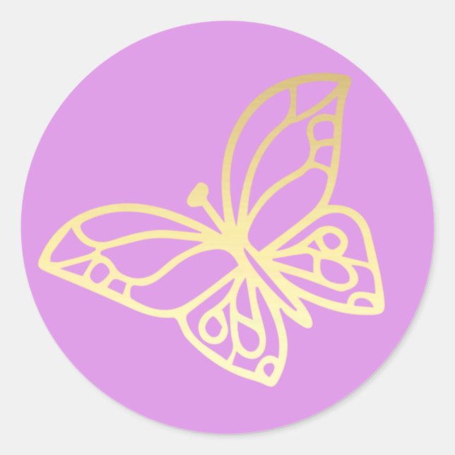 Pegatina Redonda Unicornio en la mariposa 1 oro (Anverso)