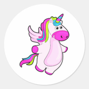 Pegatina Redonda Unicornio en vuelo