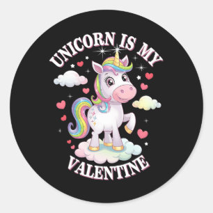 Pegatina Redonda Unicornio Es Mi San Valentín Lindo Mágico Arcoíris
