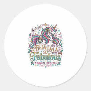 Pegatina Redonda Unicornio Fa La La La Fabuloso Fondo Blanco Lindo