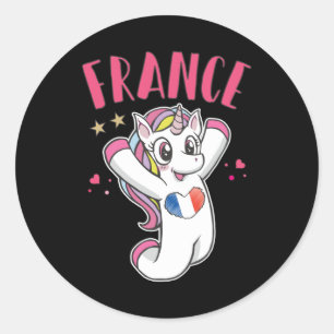 Pegatina Redonda Unicornio fanático del fútbol de Francia con bande