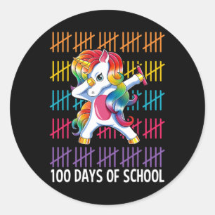 Pegatina Redonda Unicornio Feliz Regalo De 100 Días De Chicas Escol