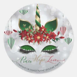 Pegatina Redonda Unicornio festivo enfrenta esperanza y amor por la