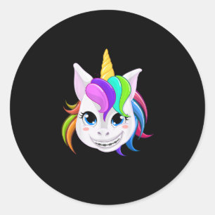 Pegatina Redonda Unicornio Genial Con Aparatos Dentales Cuerno Dive