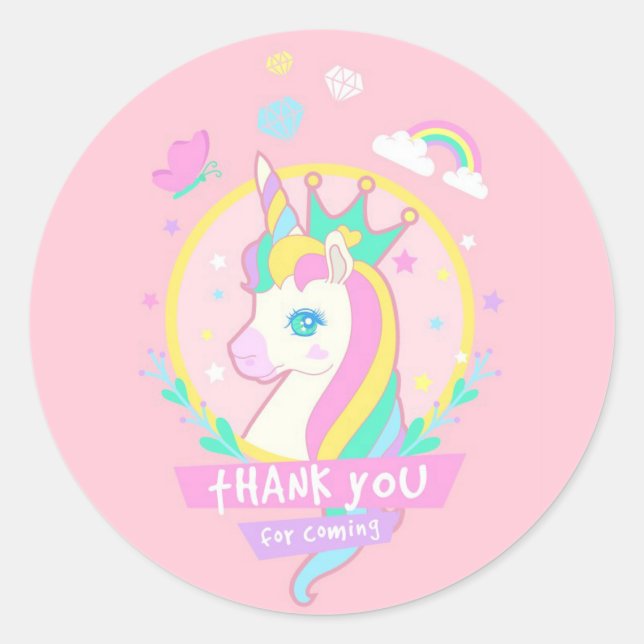 Pegatina Redonda Unicornio Gracias (Anverso)