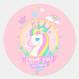 Pegatina Redonda Unicornio Gracias
