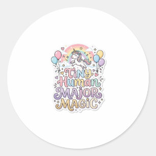 Pegatina Redonda Unicornio Humano Pequeño Magia Mayor Vector Premiu